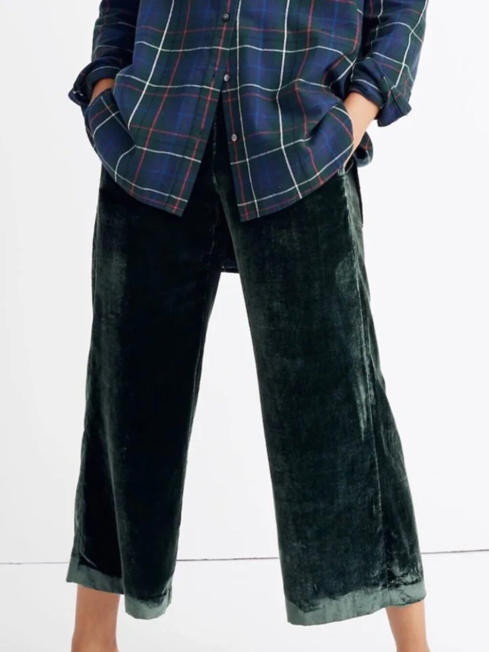 NWT Madewell Velvet Huston Pull-On Crop Pants size M in Smoky Spruce Green